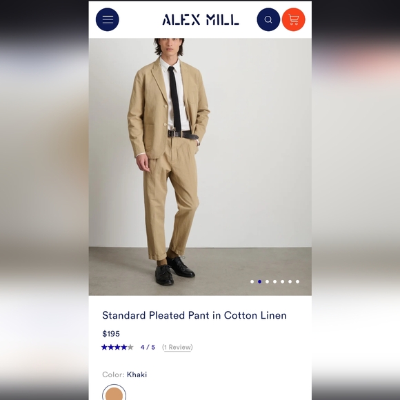 Alex Mill Standard Pleated Pant in Cotton Linen, sz 32 in Khaki - Picture 4 of 5